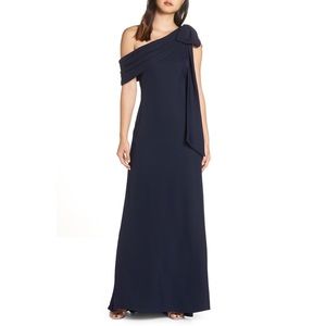 Tadashi Shoji Navy One-Shoulder Gown